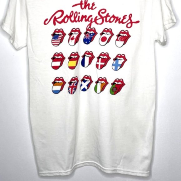 Musidor The Rolling Stones T-Shirt Flags Tongues White Size SMALL- NEW - Picture 2 of 5